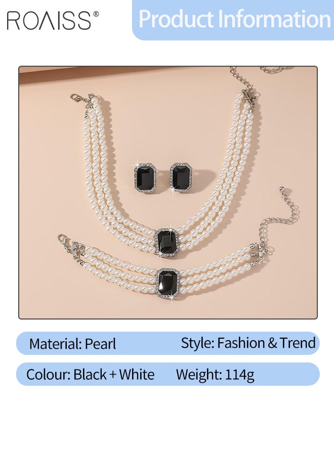 roaiss 4 Pcs Stylish Pearl Necklace Jewelry Set Shiny Multi-layer Pearl Necklace Bracelet, Wedding Party Dance Jewelry Accessories, Light Luxury Round Beaded Jewelry Set - Image 2