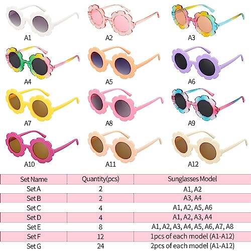 Mdvora 24 Pack Round Flower Sunglasses Set, Outdoor Kids Sunglasses Kit(Set G, 24pcs) - Image 2