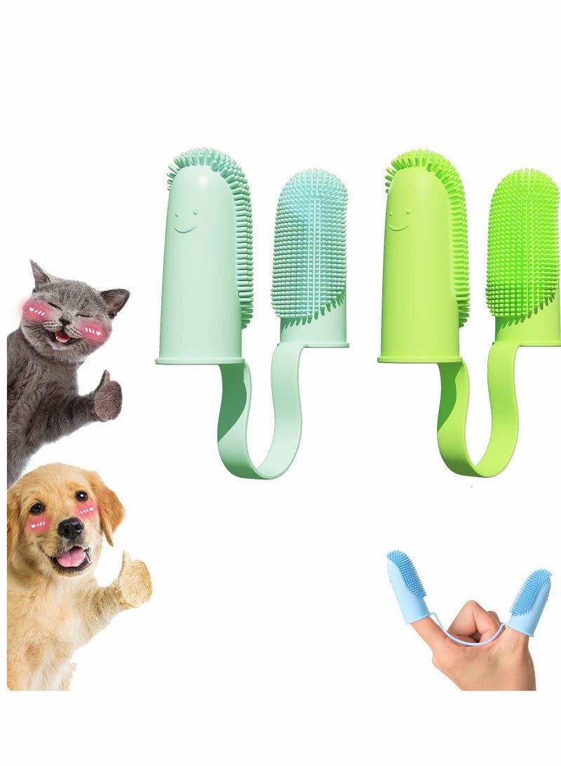 SYOSI Dog Finger Toothbrush Kit, Silicone Pet Toothbrushes, Dog Cat Toothbrush, Full Surround Bristles, Non-Toxic Silicone, Easy to Clean, Double-Finger, for Puppies, Cats and Small Pets - Image 1