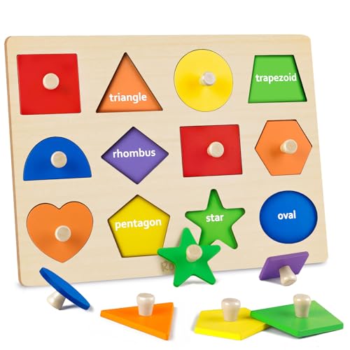 Roberly Shape Wooden Puzzles for Toddlers Shape Sorter Color Match Toddlers Puzzles Early Educational Montessori Toys for Girls Boys 36 Months Toys Birthday Gifts Learning Activities - Image 1