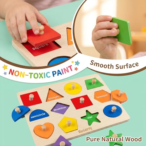 Roberly Shape Wooden Puzzles for Toddlers Shape Sorter Color Match Toddlers Puzzles Early Educational Montessori Toys for Girls Boys 36 Months Toys Birthday Gifts Learning Activities - Image 5