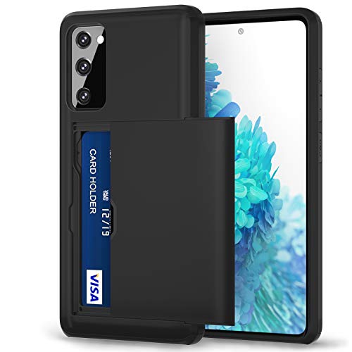 Jiunai for Samsung Galaxy S20 FE Case Card Holder Wallet for 2 Cards CC IDs Holder Sliding Back Pocket Protective Dual Layer Rubber Cover Case Designed for Samsung Galaxy S20 Fan Edition Black - Image 1