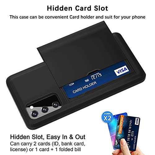 Jiunai for Samsung Galaxy S20 FE Case Card Holder Wallet for 2 Cards CC IDs Holder Sliding Back Pocket Protective Dual Layer Rubber Cover Case Designed for Samsung Galaxy S20 Fan Edition Black - Image 2