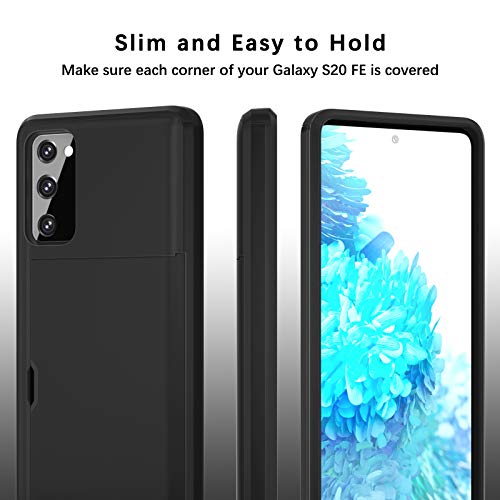 Jiunai for Samsung Galaxy S20 FE Case Card Holder Wallet for 2 Cards CC IDs Holder Sliding Back Pocket Protective Dual Layer Rubber Cover Case Designed for Samsung Galaxy S20 Fan Edition Black - Image 5