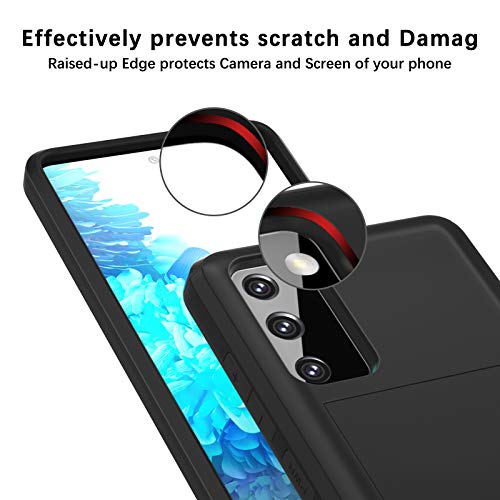 Jiunai for Samsung Galaxy S20 FE Case Card Holder Wallet for 2 Cards CC IDs Holder Sliding Back Pocket Protective Dual Layer Rubber Cover Case Designed for Samsung Galaxy S20 Fan Edition Black - Image 3