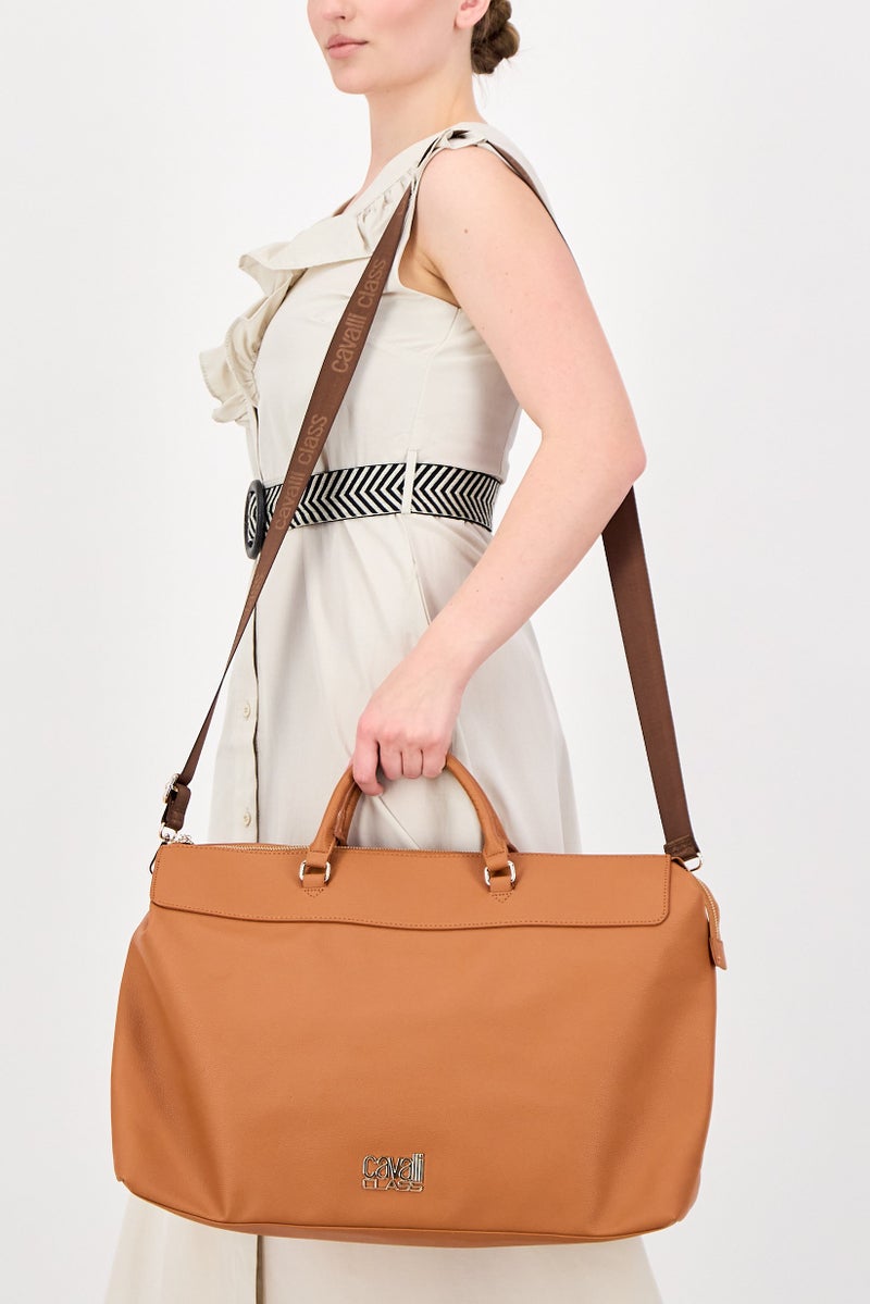 Cavalli Class Women Brand Logo Tote Bag, Dark Tan - Image 2
