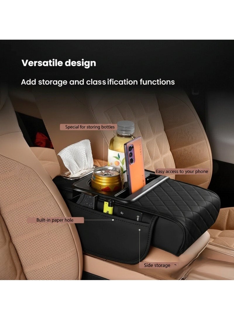 Car Armrest Cushion Pad with Tissue Box, Storage Bag, Cup Holder & Heightening Pad – All-in-One Center Console Organizer for Vehicle - Image 2
