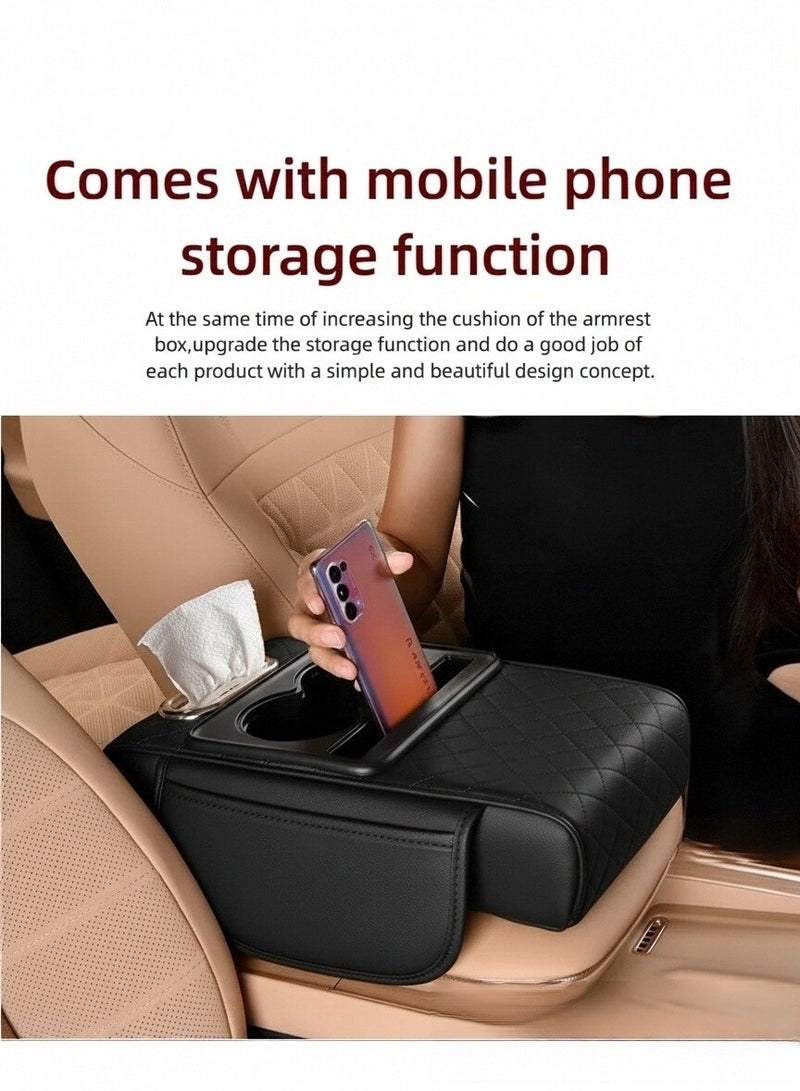 Car Armrest Cushion Pad with Tissue Box, Storage Bag, Cup Holder & Heightening Pad – All-in-One Center Console Organizer for Vehicle - Image 4