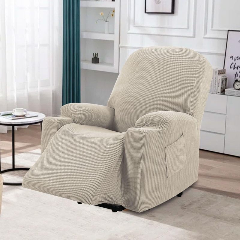 Power Lift Recliner Cover: Fossil Color 1pcs Snug Fit With Elastic Security Recliner Slipcover - Comprehensive Fabric Protection Stretch Recliner Cover for Households With Kids and Pets, Power Lift Re - Image 3