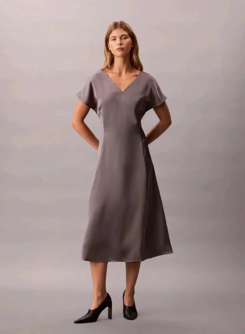 CALVIN KLEIN Satin V-Neck Dress