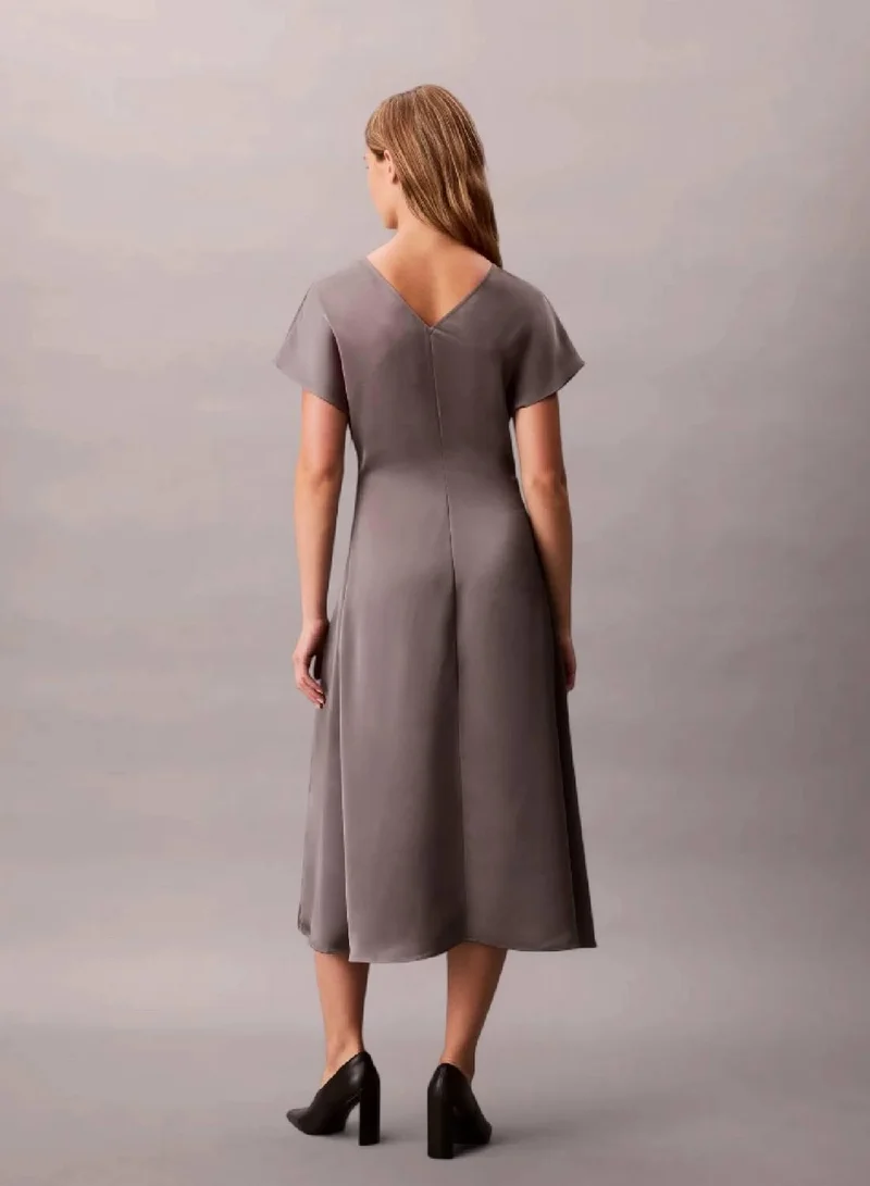 Calvin Klein Pewter Satin V-Neck Dress for Women | Best Price UAE