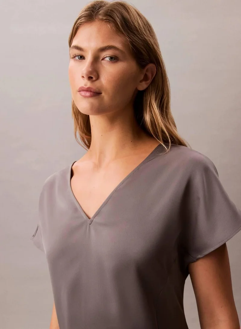 Calvin Klein Pewter Satin V-Neck Dress for Women | Best Price UAE