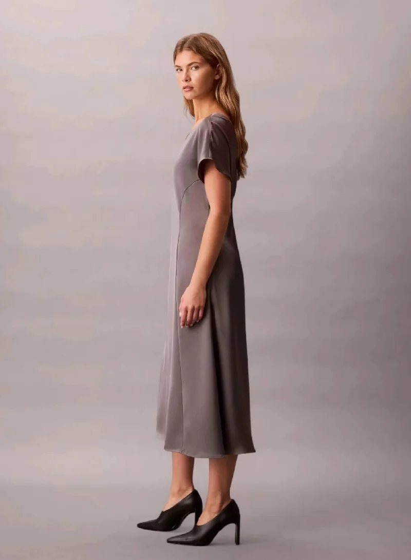 Calvin Klein Pewter Satin V-Neck Dress for Women | Best Price UAE