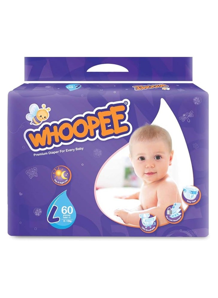 Whoopee Nepia Whoopee Premium 60 Diapers (L, 8-13kg)  - Image 1
