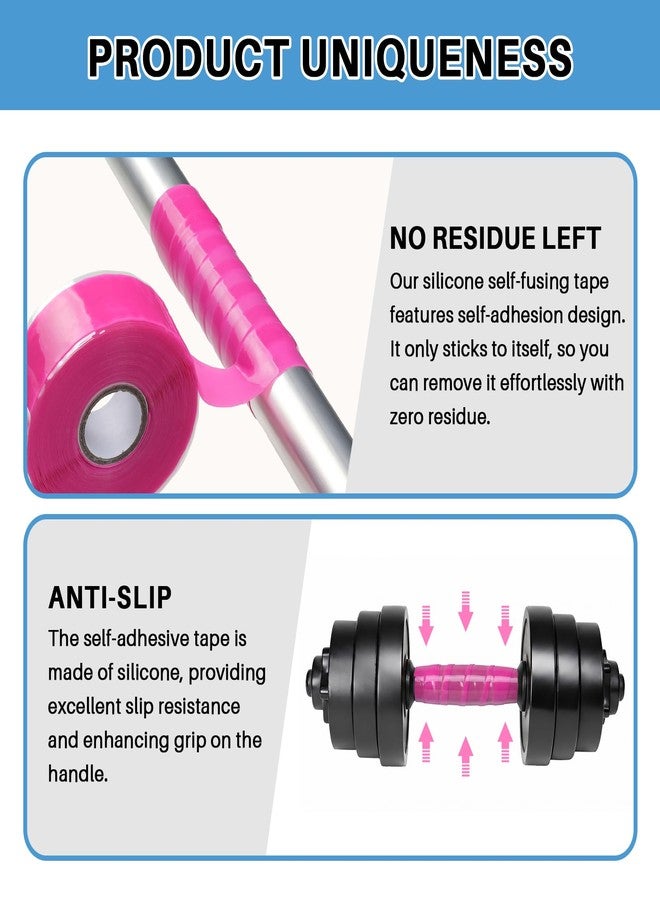 VITEAM Silicone Grip Tape Rubber Pole Wrap Grip Tape with Residue-Free and Strong Grip for Handle, Pull Up Bar, Barbells, Dumbbells, Sport Equitments and Tools,1"×14' Pink - Image 2