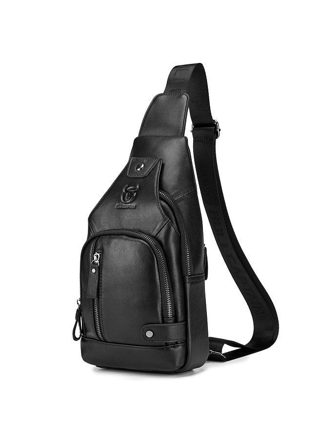 BULLCAPTAIN Men Leather Sling Bag Casual Shoulder Chest Crossbody Bag Hiking Travel Daypack with USB Charging Port  - Image 4