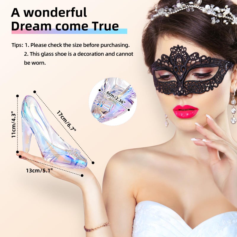 SHOWLOUE Cinderella Shoe Decor, Crystal High Heels Shoes Ornaments Glass Slipper Decoration Gift for Wedding Birthday Halloween Christmas Party, 5.12" x 2.36" x 4.33", Colorful Transparent - Image 2