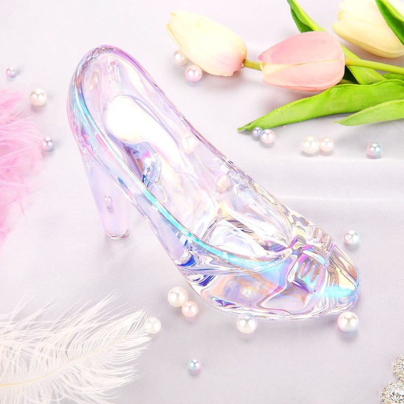 SHOWLOUE Cinderella Shoe Decor, Crystal High Heels Shoes Ornaments Glass Slipper Decoration Gift for Wedding Birthday Halloween Christmas Party, 5.12" x 2.36" x 4.33", Colorful Transparent - Image 4