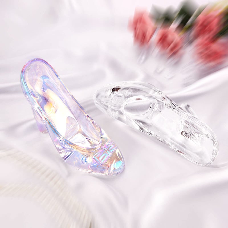 SHOWLOUE Cinderella Shoe Decor, Crystal High Heels Shoes Ornaments Glass Slipper Decoration Gift for Wedding Birthday Halloween Christmas Party, 5.12" x 2.36" x 4.33", Colorful Transparent - Image 5