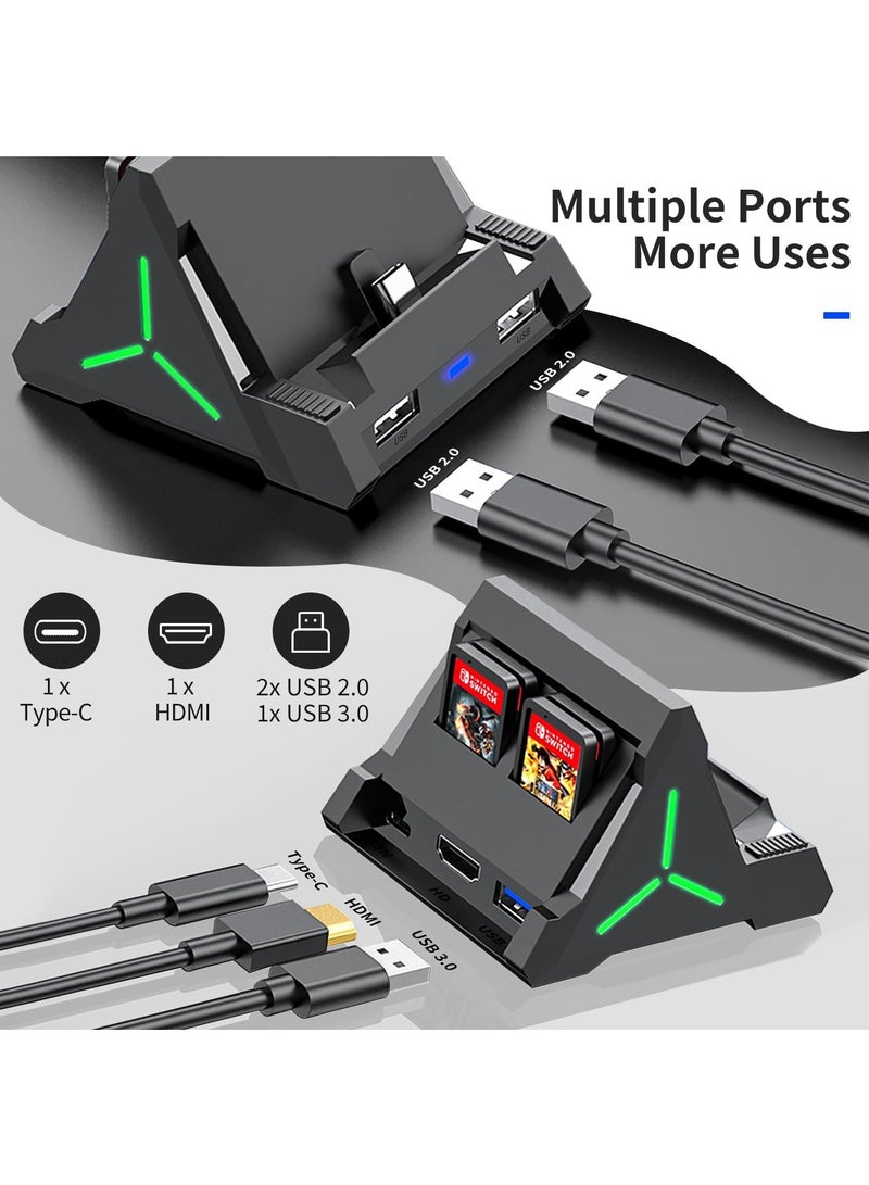 ليسو محطة توصيل التلفاز لجهاز سويتش / سويتش OLED، محطة توصيل تلفاز سويتش مع HDMI 4K / USB C / منفذ USB 3.0، ضوء أجواء LED نابض ويمكن أن يحمل 4 فتحات ألعاب، Dock شحن بديل لجهاز نينتندو سويتش. - Image 2