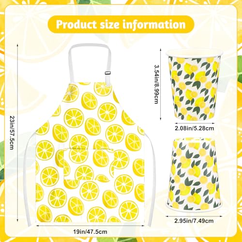 Newtay 104 Pcs Lemonade Stand Party Supplies 100 Lemon Party 9oz Paper Cups 2 Burlap Paper Lemonade Banner 2 Kids Apron with Pockets Adjustable Strap for Summer Lemon Stand Birthday Baby Shower Decor - Image 3