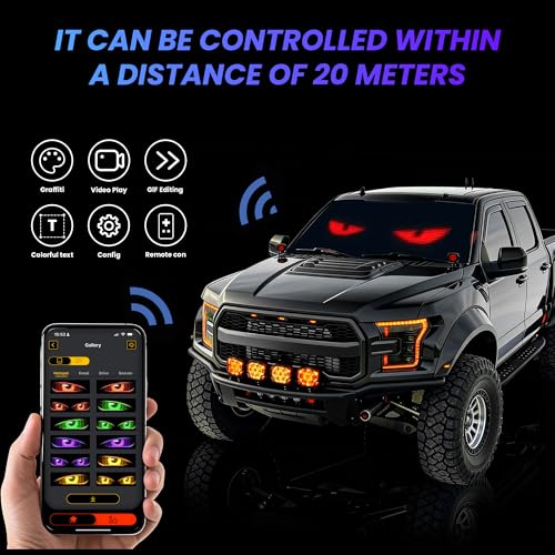 RHYVON 2PCS Devil Eyes Light for Cars，Led Eyes for Car Windshield，Programmable Led Sign，Controlled by a Remote Control and a Bluetooth APP，Suitable for Cars, SUVs & Trucks. - Image 5