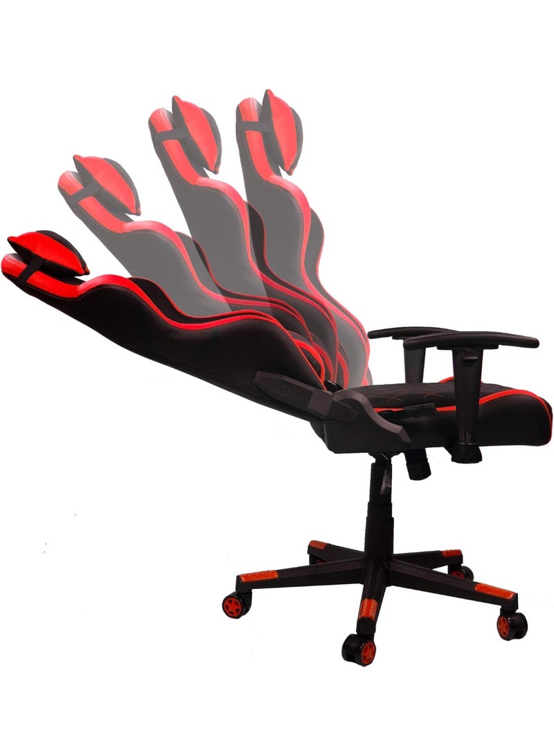 Ergonomic Gaming Chair – Mid-Century Modern Style, Red Vinyl Leather, Reclining & Swivel, Supports Up to 110 kg, Ideal for Gaming - Image 2
