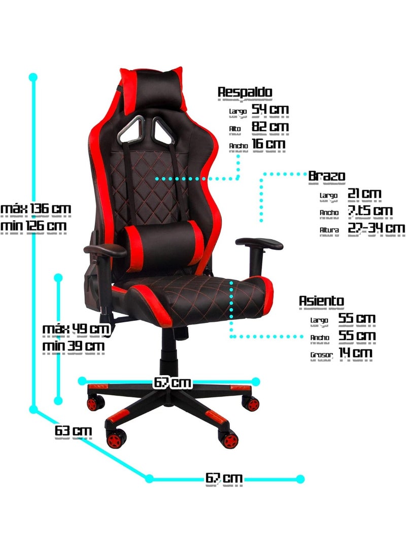 Ergonomic Gaming Chair – Mid-Century Modern Style, Red Vinyl Leather, Reclining & Swivel, Supports Up to 110 kg, Ideal for Gaming - Image 5