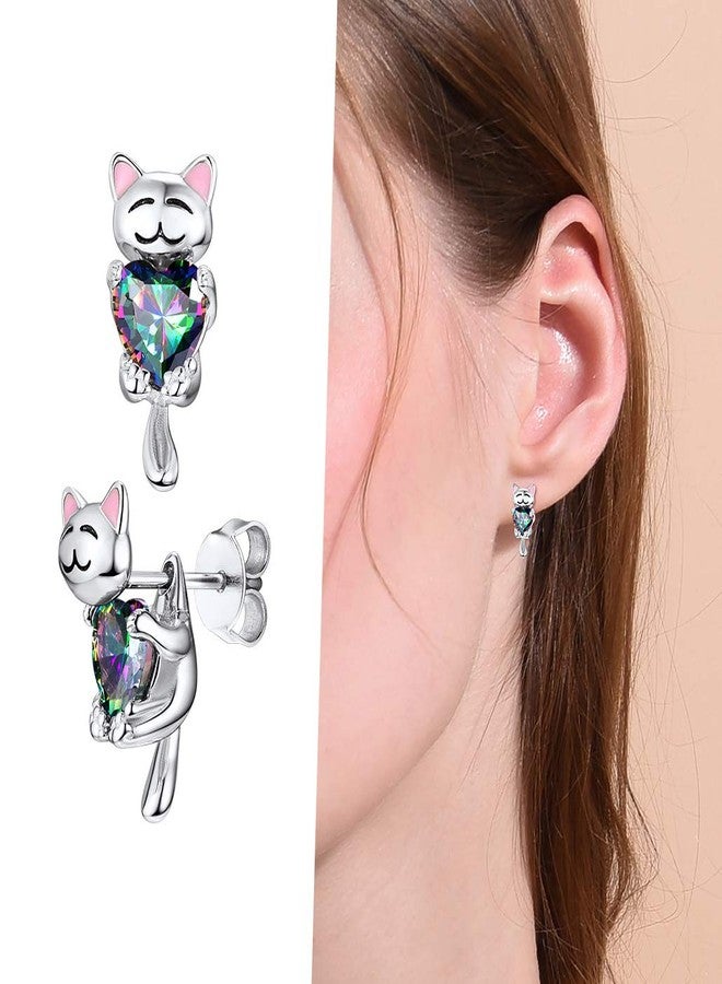 Silvora Lovely Cat Stud Earrings Plain Silver Tiny Studs for Female - Image 2