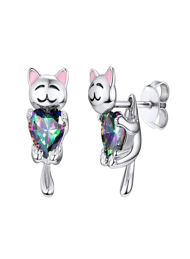 Silvora Lovely Cat Stud Earrings Plain Silver Tiny Studs for Female - Image 1