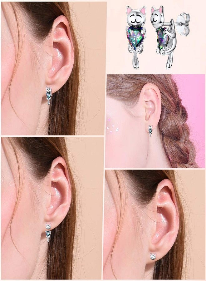 Silvora Lovely Cat Stud Earrings Plain Silver Tiny Studs for Female - Image 3