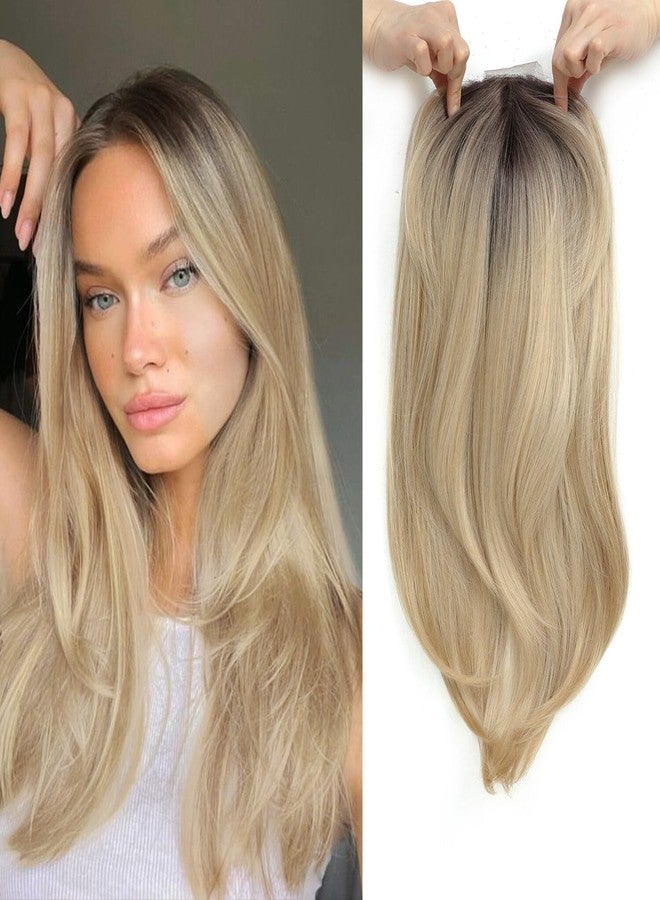 Molefi Hair Toppers for Women with Thinning Hair,18 Inch Long Layered Topper,Add Volume Synthetic Wiglets Pieces For Women 6.5"x6.5"Large Base for Daily Use (Ombre Blonde with Dark Root) - Image 1