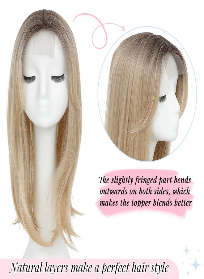 Molefi Hair Toppers for Women with Thinning Hair,18 Inch Long Layered Topper,Add Volume Synthetic Wiglets Pieces For Women 6.5"x6.5"Large Base for Daily Use (Ombre Blonde with Dark Root) - Image 2