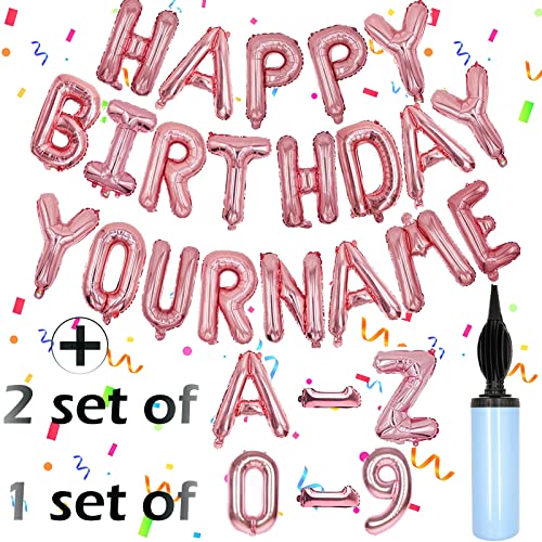 Awfrky 76pcs Happy Birthday Balloon Banner Rose Gold Balloons Letters Personalized 16 Mylar Foil Birthday Decorations include 2 Sets A Z 1 set Number 09 and HAPPY BIRTHDAY letters with Balloon Pump - Image 1