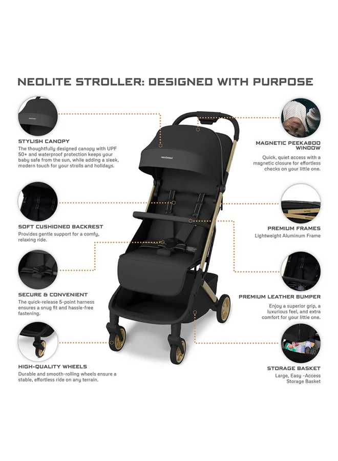 neobreez NEOLITE Ultra-Lightweight Cabin Size Approved Travel Compact Foldable Kids Baby Toddler Stroller, One-Hand Fold Baby Trolley, Adjustable Seat, UPF 50+Canopy, 0-4yrs,  22kg, 3yrs Warranty