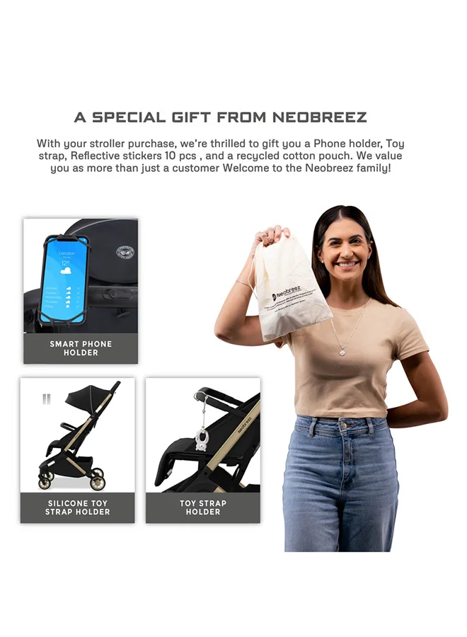 neobreez NEOLITE Ultra-Lightweight Cabin Size Approved Travel Compact Foldable Kids Baby Toddler Stroller, One-Hand Fold Baby Trolley, Adjustable Seat, UPF 50+Canopy, 0-4yrs,  22kg, 3yrs Warranty