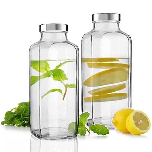 Vency Piramal Glass Travel Glass Drinking Fridge Bottle with Stainless Steel Lid for Home, Travel, Juicing, Water, Smoothie (1000ml French Square Bottle, Set Of 2) - Image 1