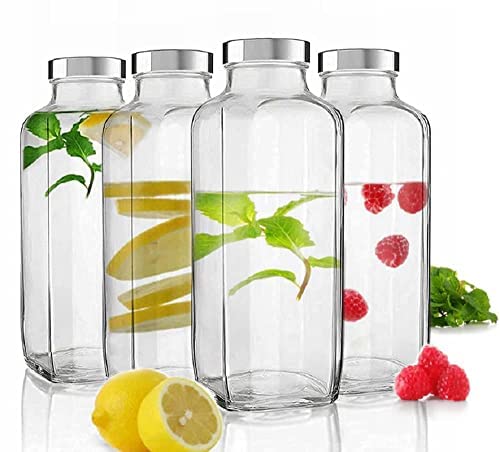 Vency Piramal Glass Travel Glass Drinking Fridge Bottle with Stainless Steel Lid for Home, Travel, Juicing, Water, Smoothie (1000ml French Square Bottle, Set Of 2) - Image 2