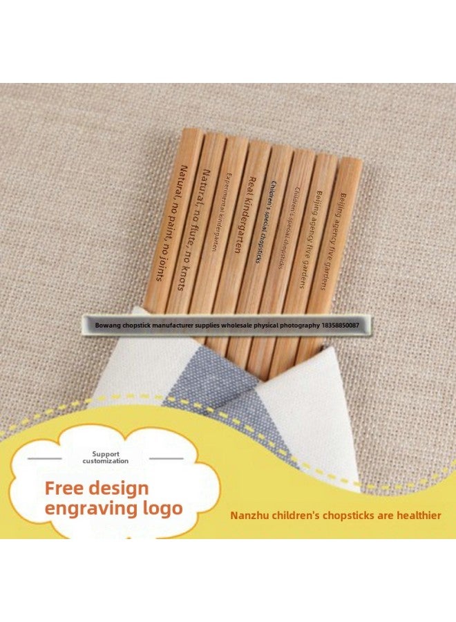 Children's Bamboo Solid Wood Chopsticks Household Kids Students Kindergarten Baby Chopsticks 18cm Short Free Engraving-Color:Carbonized Bamboo Chopsticks 19cm-Specifications:18cm  - Image 2