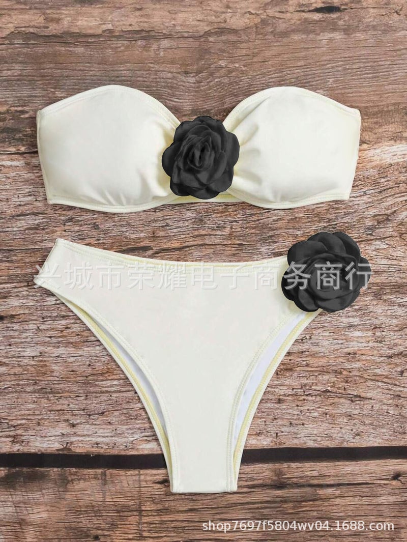 New Rose Tube Top Swimsuit Solid Color Split Swimsuit Bikini Bikini 2024 - Image 1