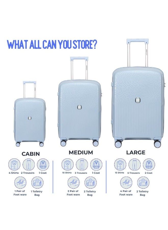 السياحية البريطانية مجموعة حقائب ترولي صلبة مكونة من 3 قطع من البولي بروبيلين بمقاسات 20/24/28 إنش - أزرق رمادي - Image 2