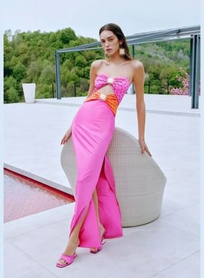 trendyol X Zeynep Tosun Orange-Fuchsia Sun Dress With Accessory