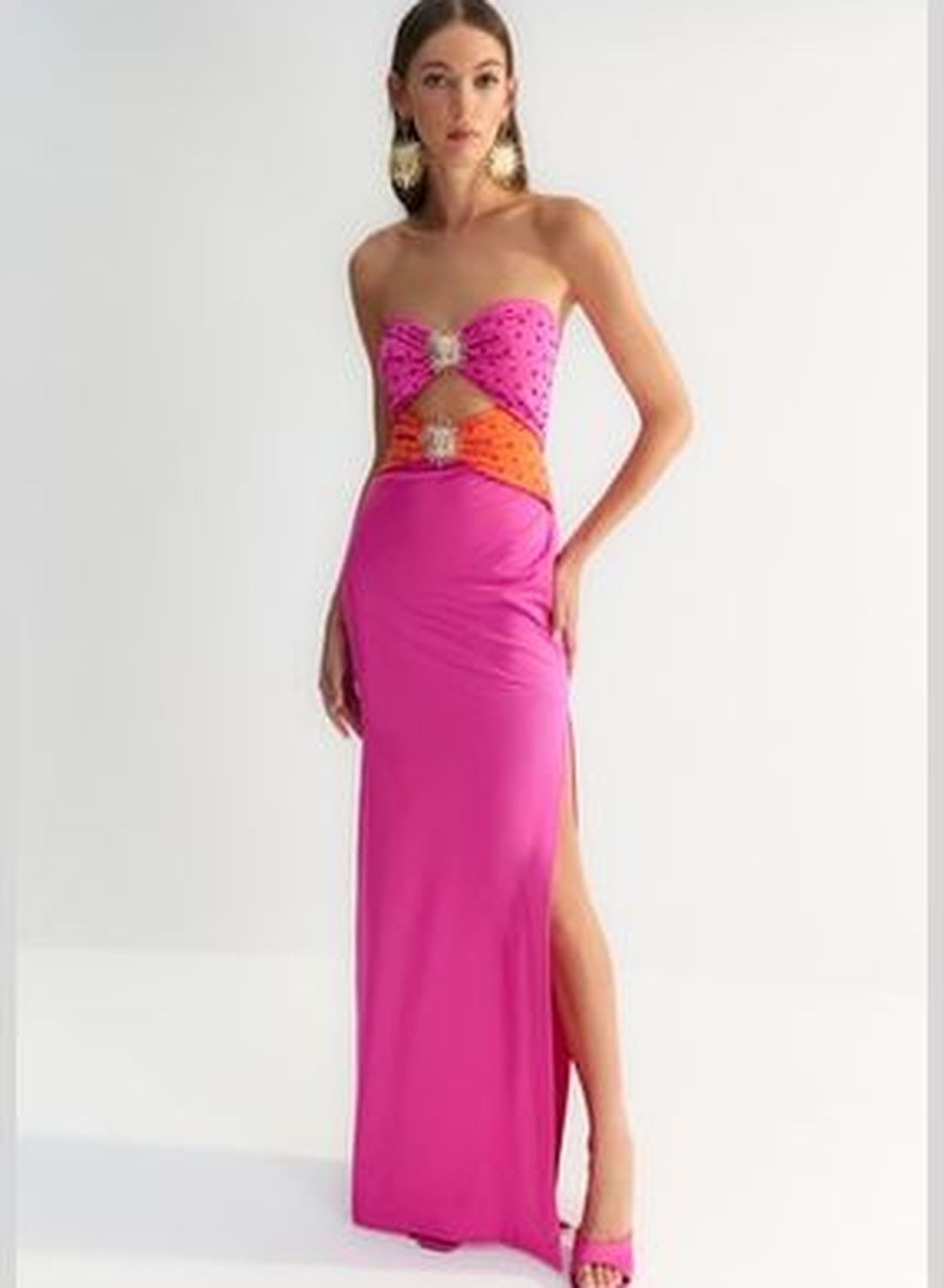 trendyol X Zeynep Tosun Orange-Fuchsia Sun Dress With Accessory