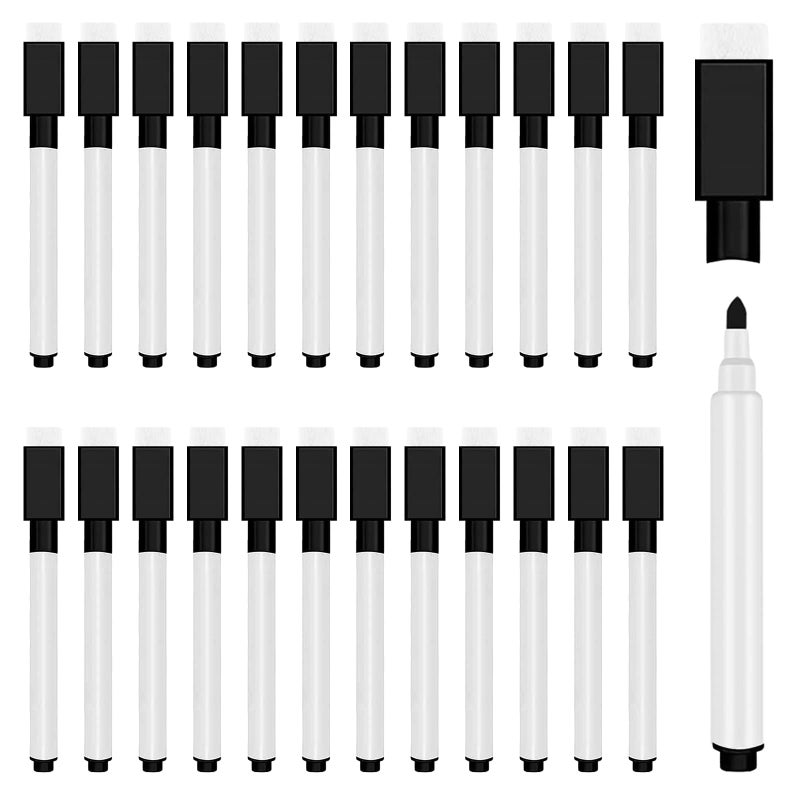 JEFURE 25pcs Magnetic Dry Erase Markers with Eraser Cap, Black White Board Markers, Dry Erase Marker Fine Point Tip for Kids Teachers Office School Supplies - Image 1