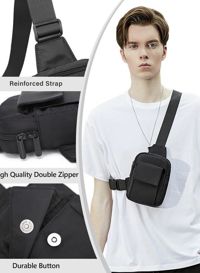 Peicees Mini Sling Bag with Flip Pocket Small Crossbody Bags for Women Men, Black, X-Small, Black Anti Theft - Image 5