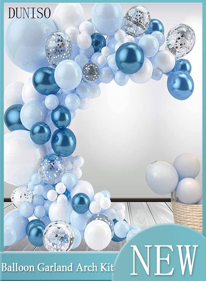 DUNISO 107pcs Blue Balloon Garland Arch Kit Metallic Pastel Blue White Latex Balloons Set For Baby Wedding Birthday Party Background Decorations - Image 1
