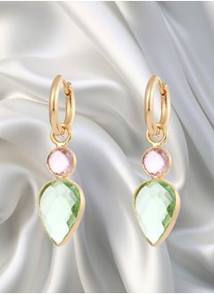 HaveDream Crystal edging Gold-Plated Earrings, Ladies' All-Match Geometric Earrings - Heart-Green  - Image 1