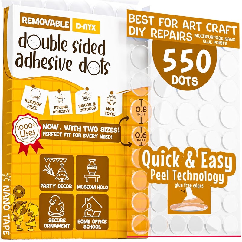 D-NYX Double Sided Tape Sticky Dot Stickers 280, 350, 450, 550 or 700 Pack Removable Putty No Trace Clear Sticky Tack Waterproof Small Stickers for Festival Decoration Picture (550 Sticky Dots) - Image 1