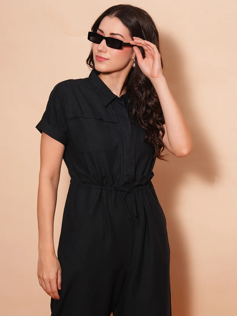 globus Women Linen Basic Jumpsuit