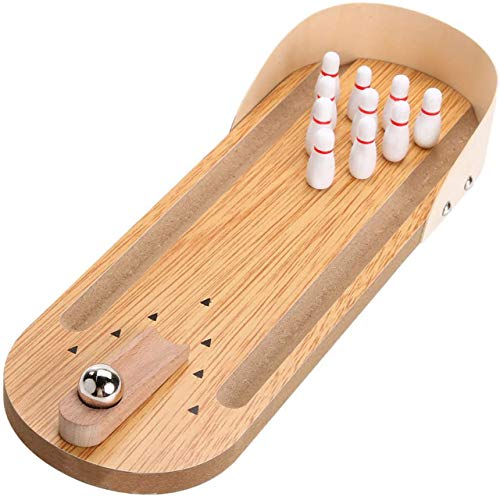 SYZ Table Top Mini Bowling Game Set-Tabletop Wooden Board Mini Arcade Desktop Tiny Bowling Shooting Alley Office Desk Stress Relief Gadgets Small Finger Toys Fun Gag Gifts for MenWomen Kids Teens Boys - Image 1